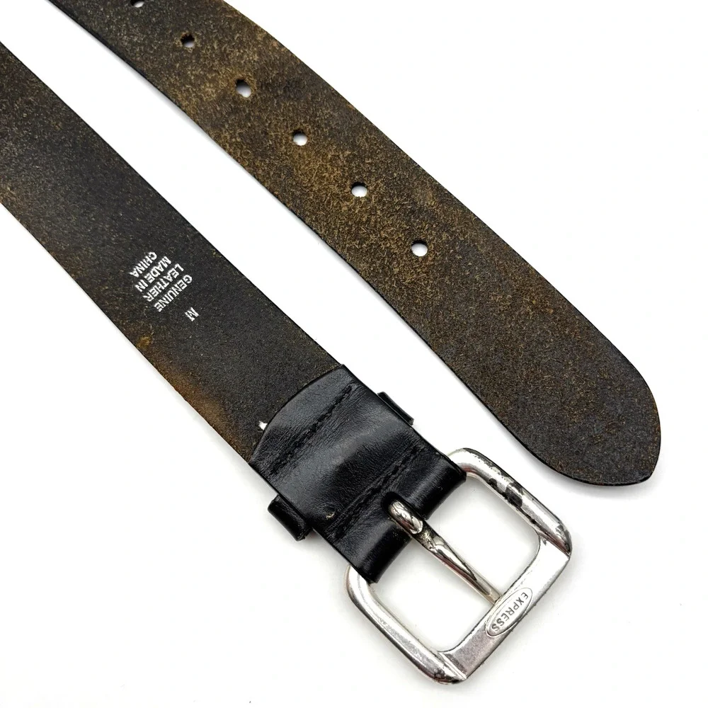 Vintage Y2K EXPRESS Black Genuine Leather Dress Belt M 31-36